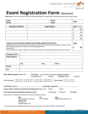 ABN 25 000 715 453 Event Registration Form (National)