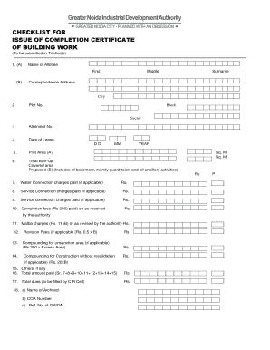 Checklist for Issue of Completion Certificate