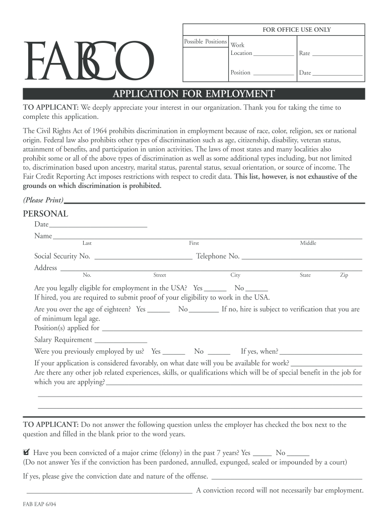 Fabco Employment App p65 Preview on Page 1