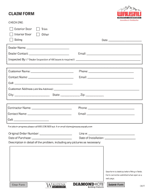 CLAIM FORM - Waudena Millwork