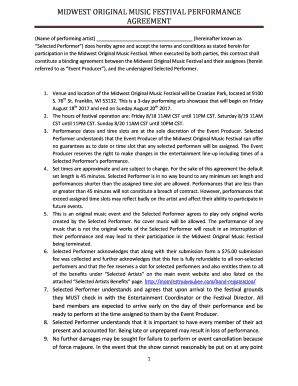 MIDWEST ORIGINAL MUSIC FESTIVAL PERFORMANCE AGREEMENT