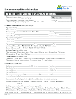 Tobacco Retail License Renewal Application. tobacco sales license