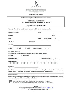 Dons gnraux - SLA Quebec