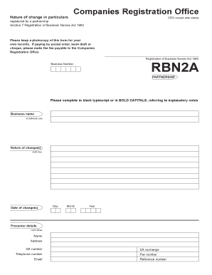 RBN2A - Notice of change in particulars -registered by a partnership. Form RBN2A - Notice of change in particulars of a business name registered by a partnership