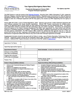 PMF Form 1301, PMF Participant Agreement