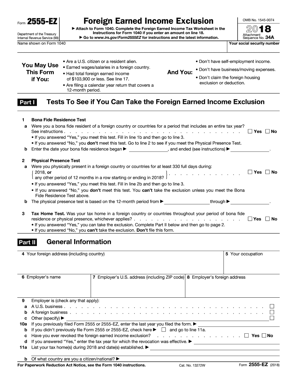 Irs Form 2555-ez 2017
