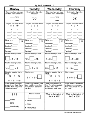 homework menu 2nd grade