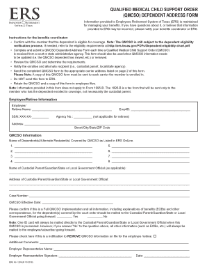Qualified medical child support order (qmcso) dependent address form