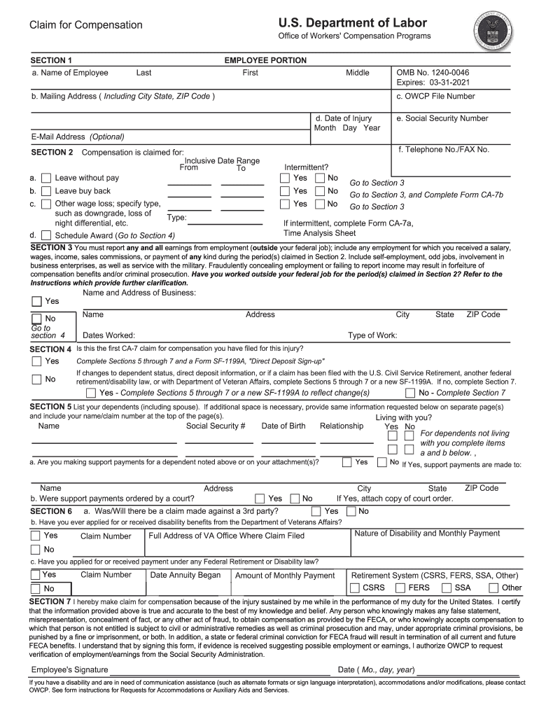 DoL CA7 20052021 Fill and Sign Printable Template Online US Legal
