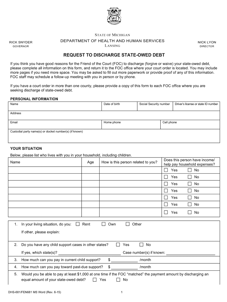 MI DHS681 2015 Fill and Sign Printable Template Online US Legal Forms