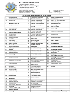 Fillable Online List Of Specialties And Fields Of Practice Majlis Fax Email Print Pdffiller