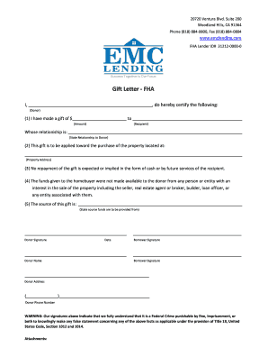 Gift Letter - FHA - EMC Lending