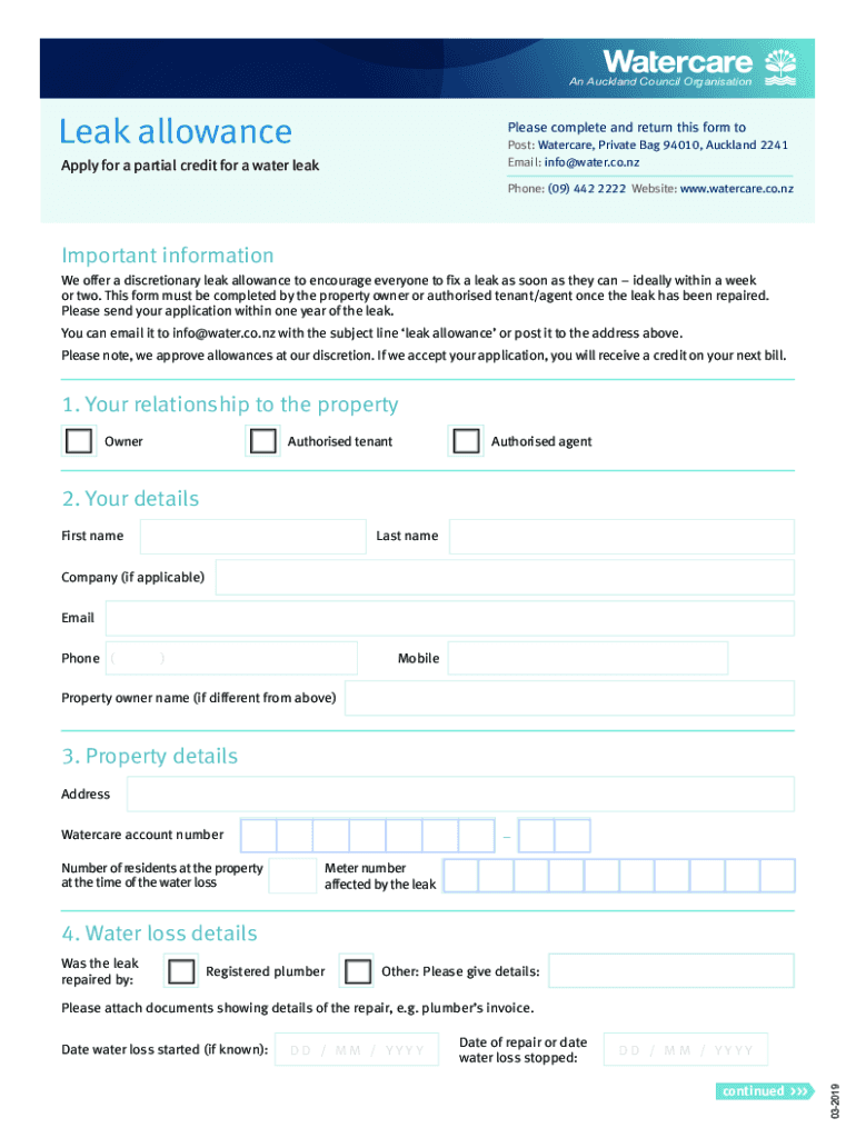 leak allowance form Preview on Page 1