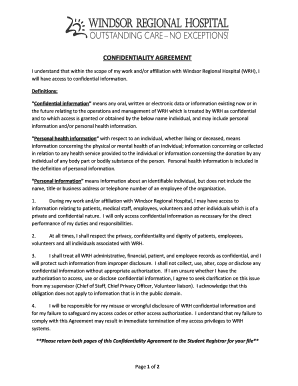 I understand that within the scope of my work and/or affiliation with Windsor Regional Hospital (WRH), I