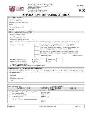 Fillable Online Application For Testing Services Itma Universiti Putra Malaysia Fax Email Print Pdffiller