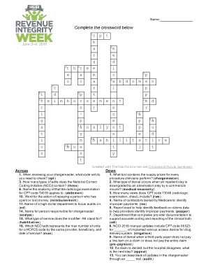 Fillable Online 2018 Revenue Integrity Week Crossword Puzzle Answer Key