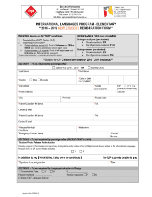 2019 new student registration form