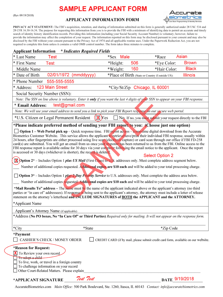 2018-2023 Accurate Biometrics Applicant Information FormFill Online,  Printable, Fillable, Blank - pdfFiller