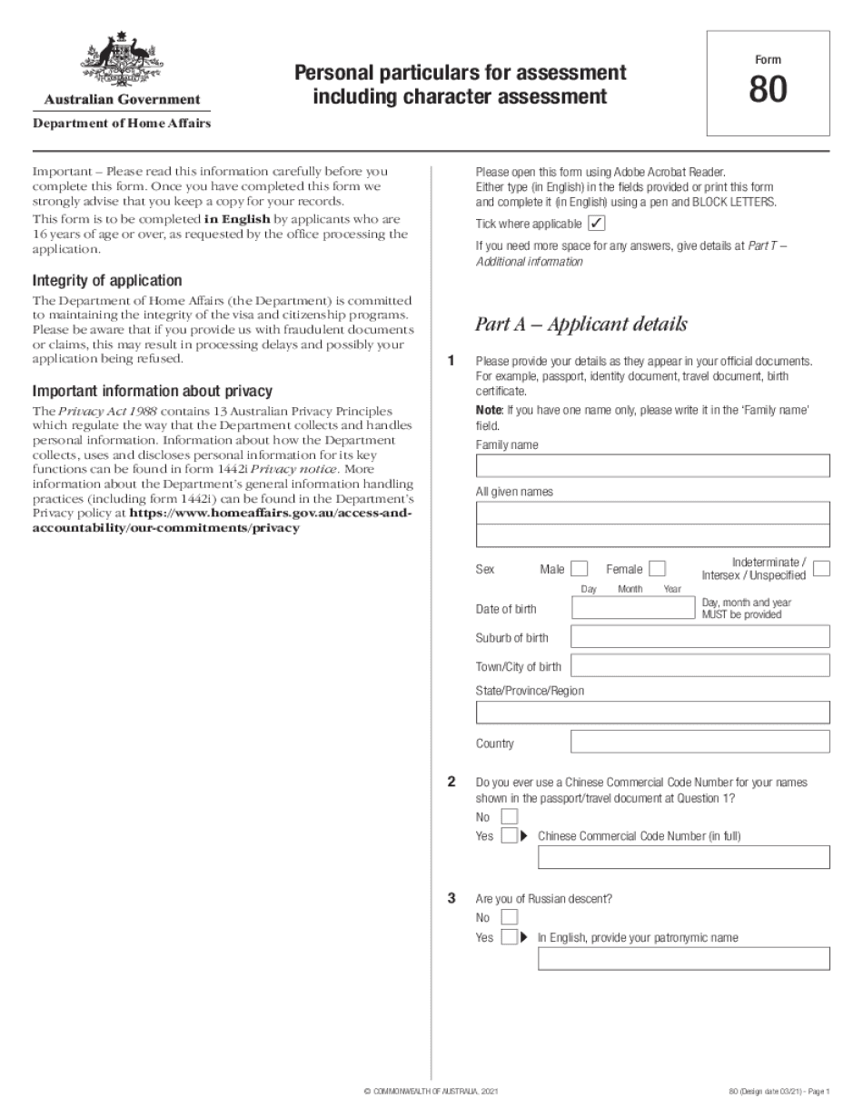 Form 80 for 485 visa