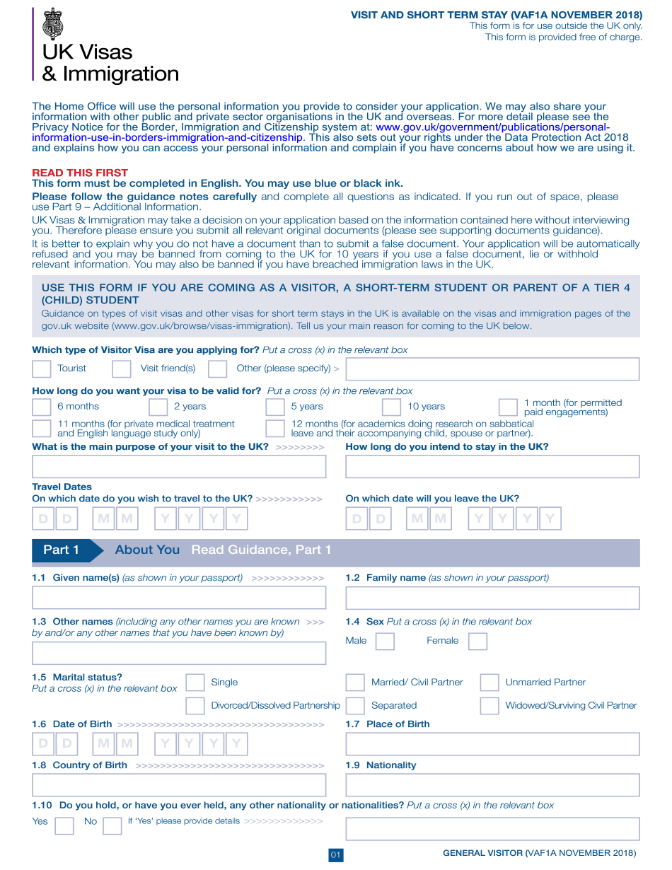 UK Application Form Visitor Visa