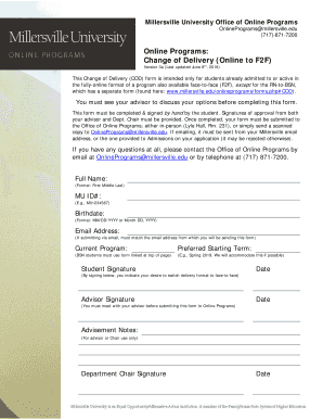 Change of Delivery Form (Online to F2F) (Version 3a)