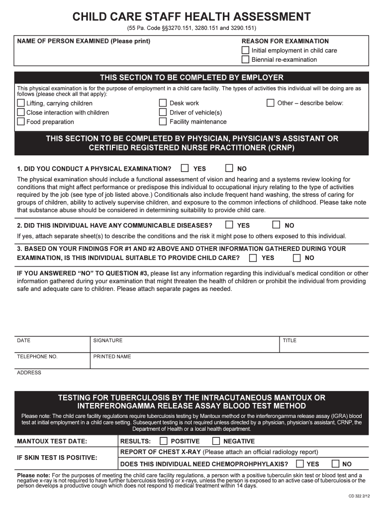 health assessment form for daycare Preview on Page 1