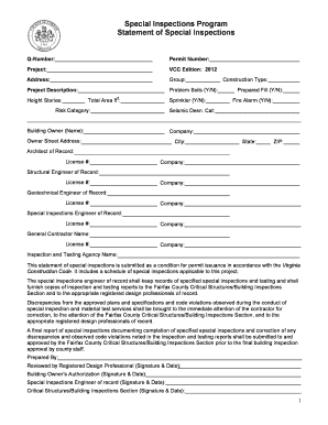 Fillable Online Statement of Special Inspections - Fairfax County Fax ...