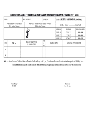 Bharathiyar day / republic day games competitions entry form 2017 – 2018