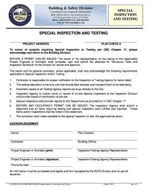 Special Inspection Agency &amp; Testing Form - City of Gilroy