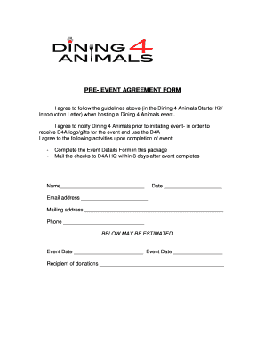 Pre-event Agreement Form - Dining for Animals