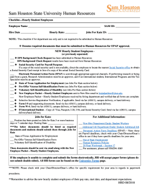 Sam Houston State University Student Employee Checklist