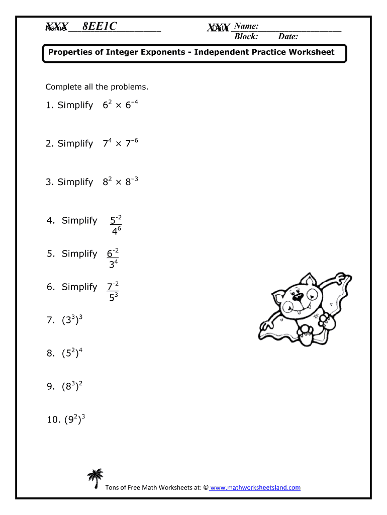Properties Of Integer Exponents Independent Practice Worksheet With Regard To Properties Of Exponents Worksheet Answers
