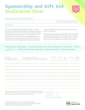Fillable Online Sponsorship and Gift Aid Declaration Form - The Salvation Army Fax Email Print ...