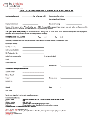 Sale of claims reserve form: monthly income plan - Body Corporate ...