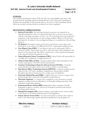 Fillable Online Duke Standard Operating Procedure Template - St. Luke's ...