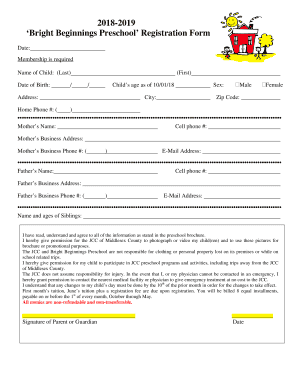 Bright Beginnings Preschool Registration Form