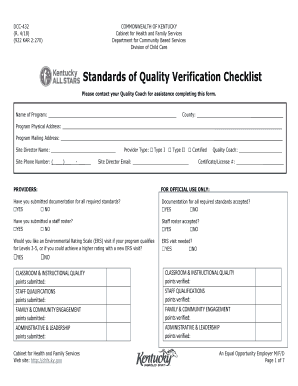 DCC-432 Standards of Quality Verification Checklist