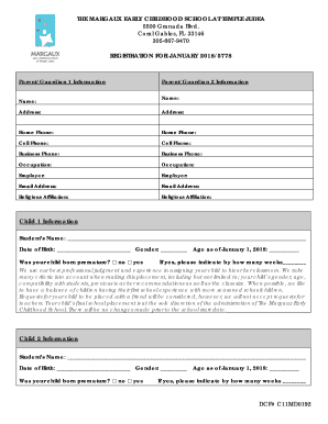 Preschool Registration form Jan 2017