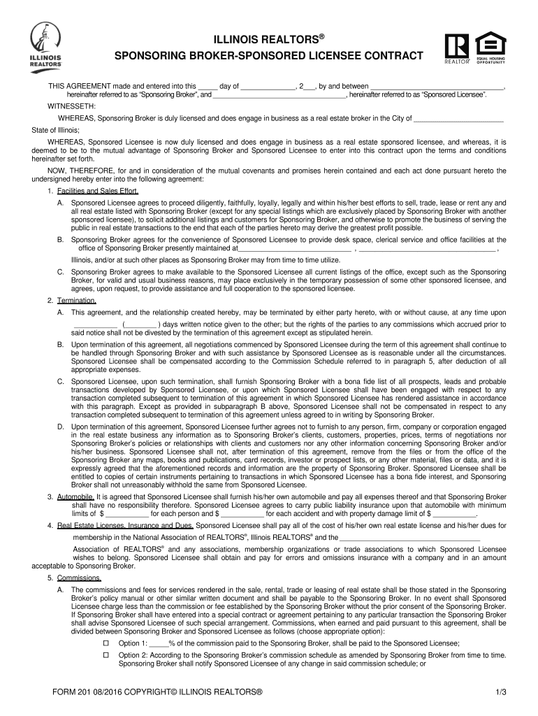 Fillable Online SPONSORING BROKERSPONSORED LICENSEE CONTRACT Fax Email