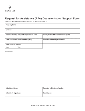 Request for Assistance Documentation Support Form - Novitas Solutions