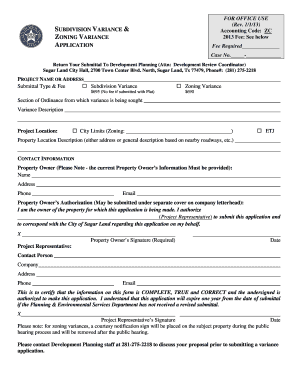 SUBDIVISION VARIANCE & ZONING VARIANCE APPLICATION FOR ...