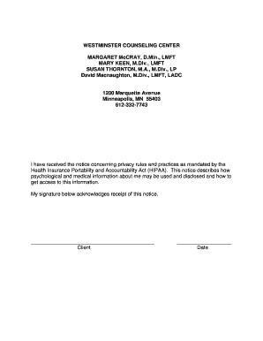 HIPAA Form - Westminster Counseling Center
