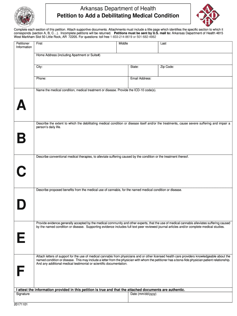 Petition to Add a Debliltating Medical Condition Petition to Add a Debliltating Medical Condition Preview on Page 1