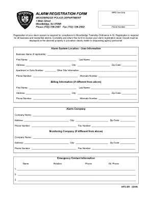 Alarm Registration Form - Woodbridge Township