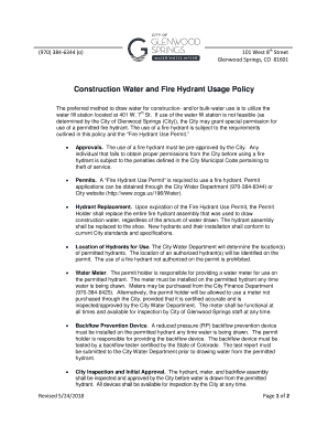 Fillable Online Construction Water and Fire Hydrant Usage Policy - City ...