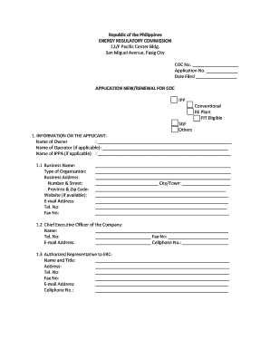 Fillable Online Republic of the Philippines ENERGY REGULATORY ...