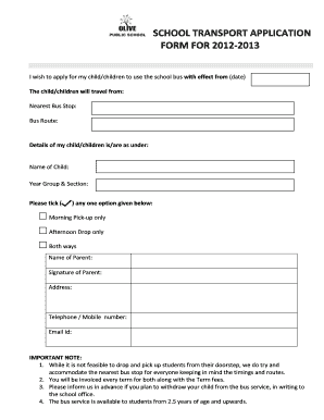 school transport application form for 2012-2013 - Olive Public School