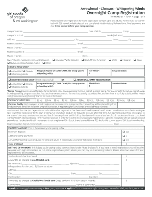 Overnight Camp Registration (form# 831a). Use this form to register a girl for an overnight camp program, or visit the overnight camps page to register online.
