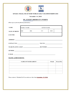 PLAYERS BIODATA FORM