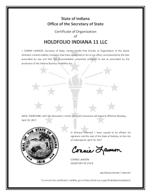 Indiana Certificate of Organization
